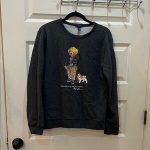 Polo by Ralph Lauren Charcoal Crewneck Sweater with Polo Bear Graphic